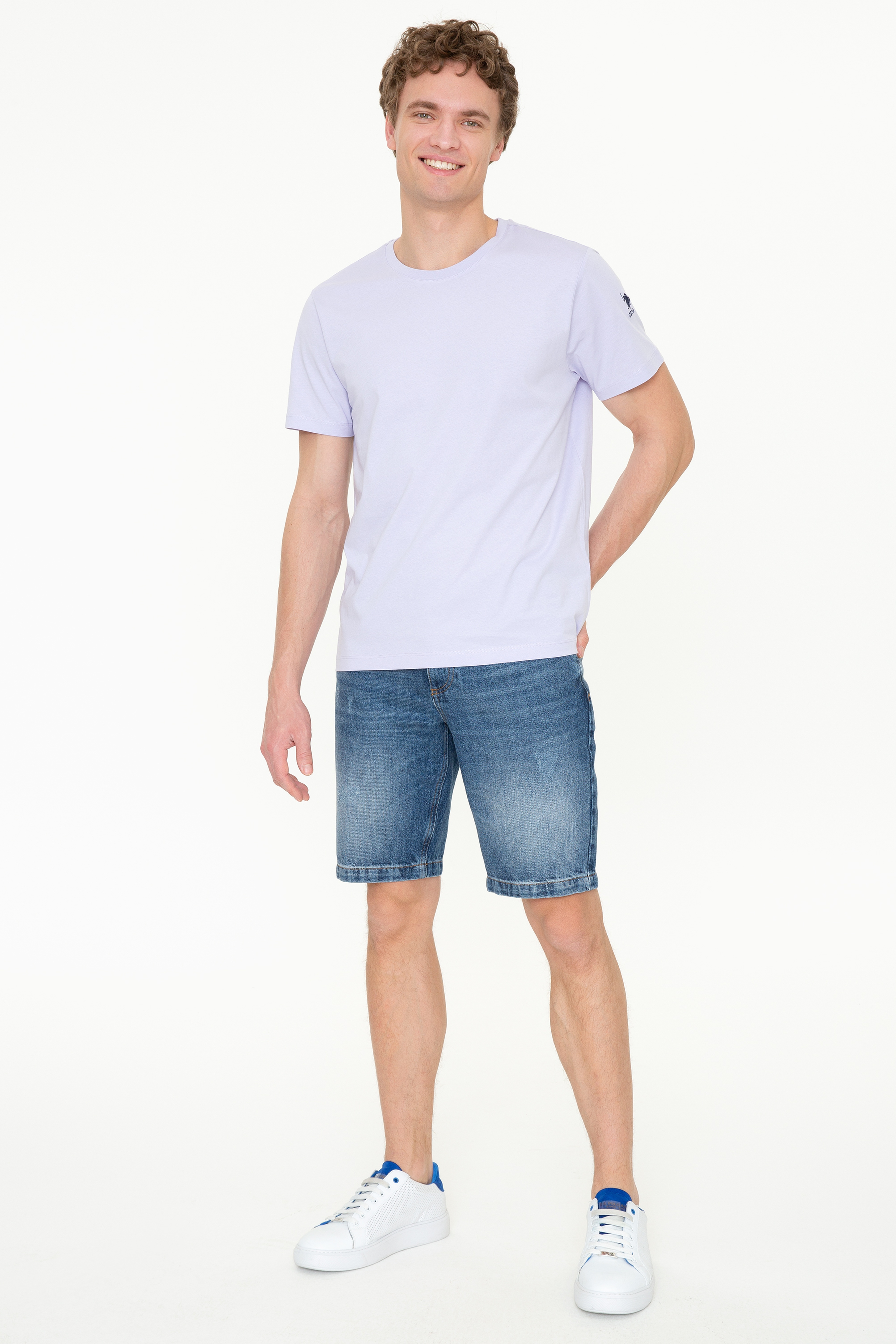 Erkek Lila Bisiklet Yaka T-Shirt