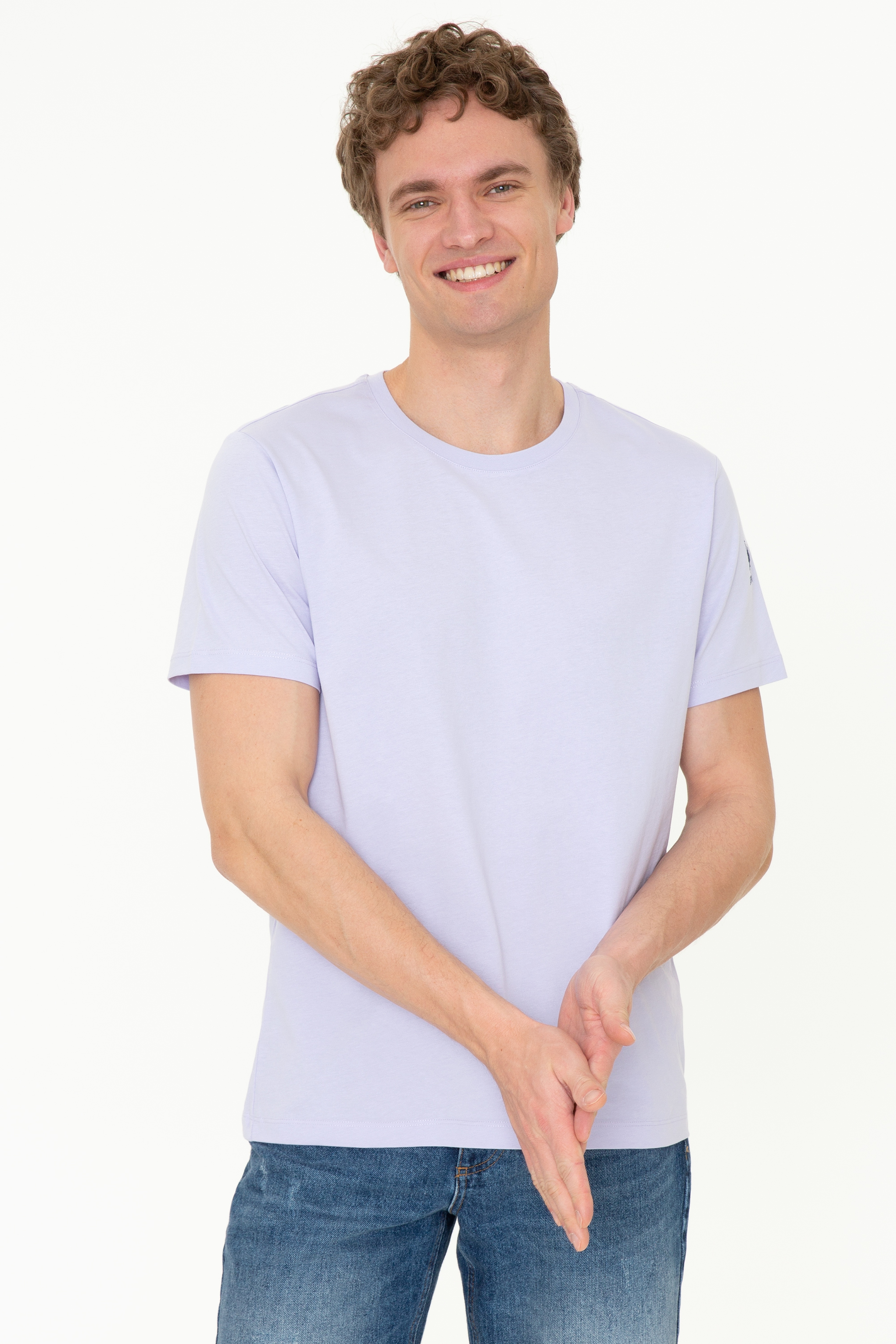 Erkek Lila Bisiklet Yaka T-Shirt