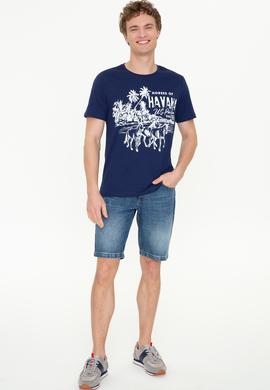 Erkek Lacivert Bisiklet Yaka T-Shirt - 50251679020