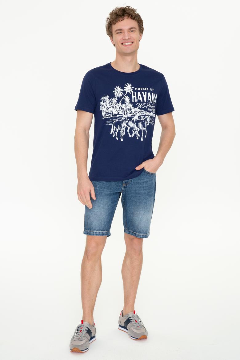 Erkek Lacivert Bisiklet Yaka T-Shirt - 50251679020