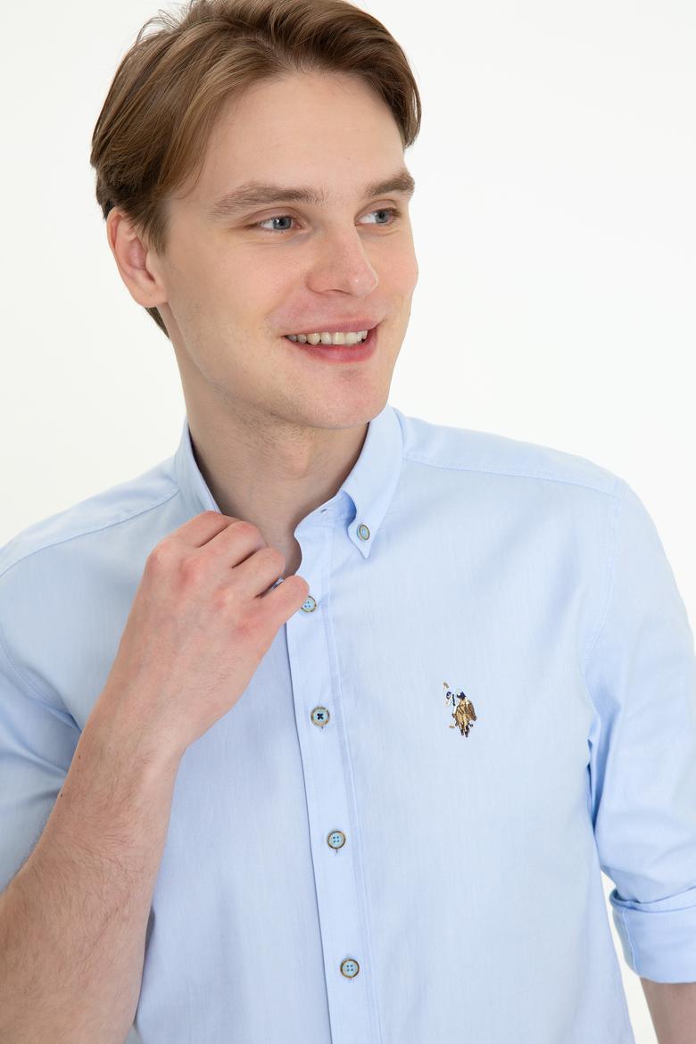 Erkek Açık Mavi Uzun Kollu Basic Gömlek - 50249487007