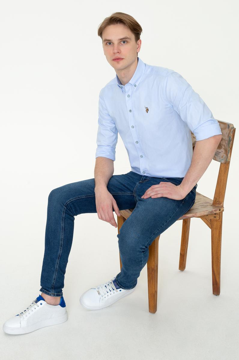 Erkek Açık Mavi Uzun Kollu Basic Gömlek
