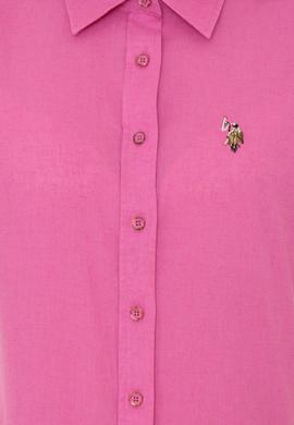 Kadın Pembe Keten Görünümlü Uzun Kollu Basic Gömlek - 50246464098