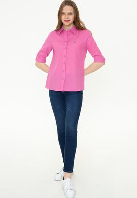 Kadın Pembe Keten Görünümlü Uzun Kollu Basic Gömlek - 50246464098