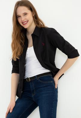 Kadın Siyah Uzun Kollu Basic Gömlek - 50261431019