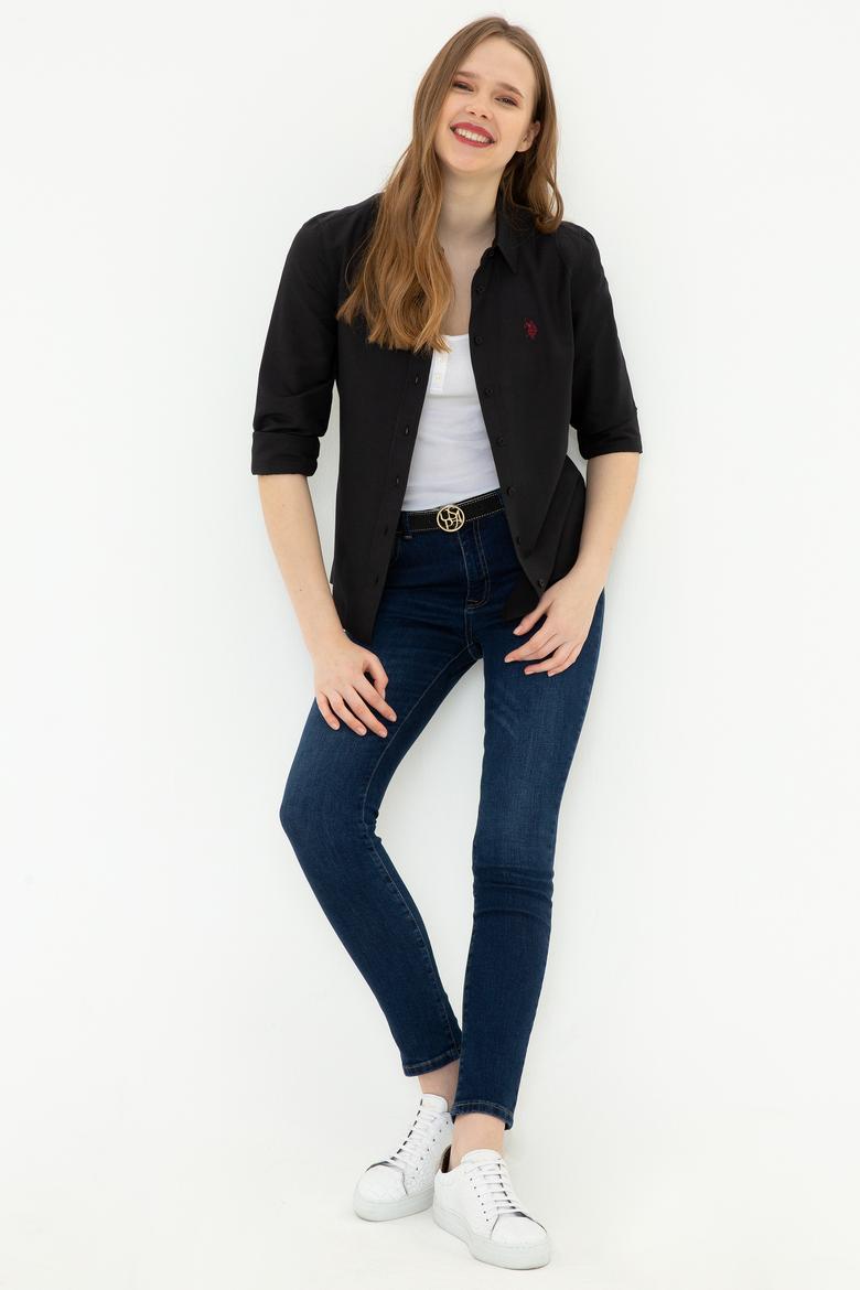 Kadın Siyah Uzun Kollu Basic Gömlek - 50261431019