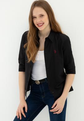 Kadın Siyah Uzun Kollu Basic Gömlek - 50261431019