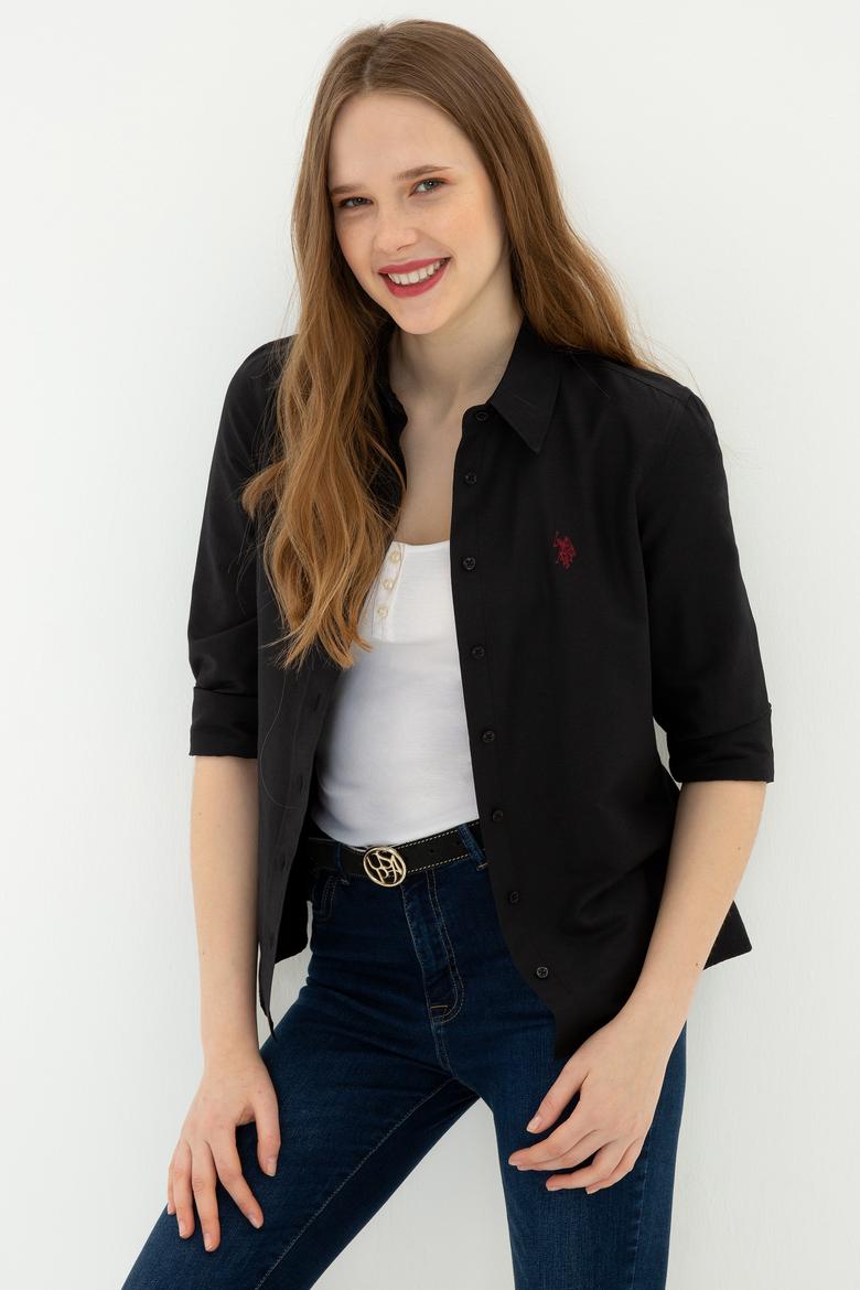 Kadın Siyah Uzun Kollu Basic Gömlek - 50261431019