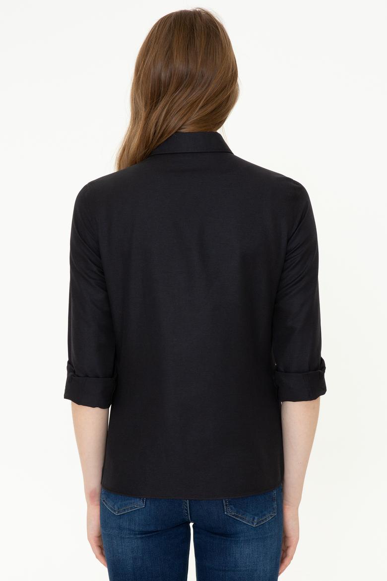 Kadın Siyah Uzun Kollu Basic Gömlek - 50261431019