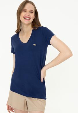 Kadın Lacivert V Yaka Basic Tişört - 50246033013