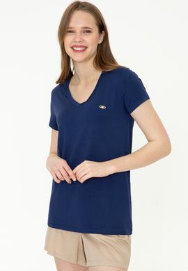 Kadın Lacivert V Yaka Basic Tişört - 50246033013