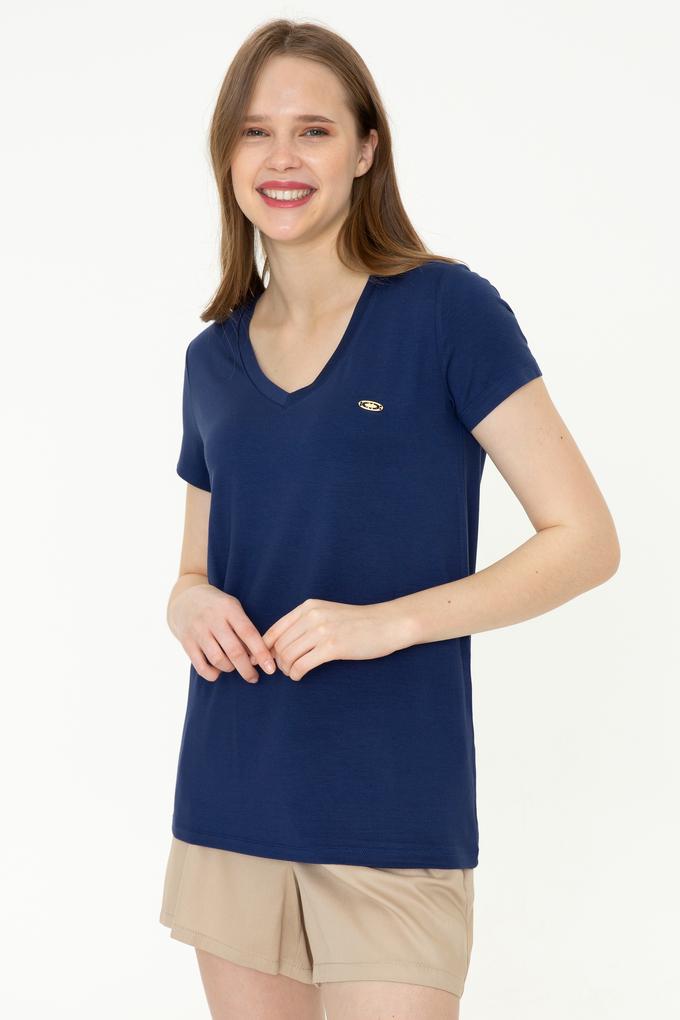 Kadın Lacivert V Yaka Basic Tişört