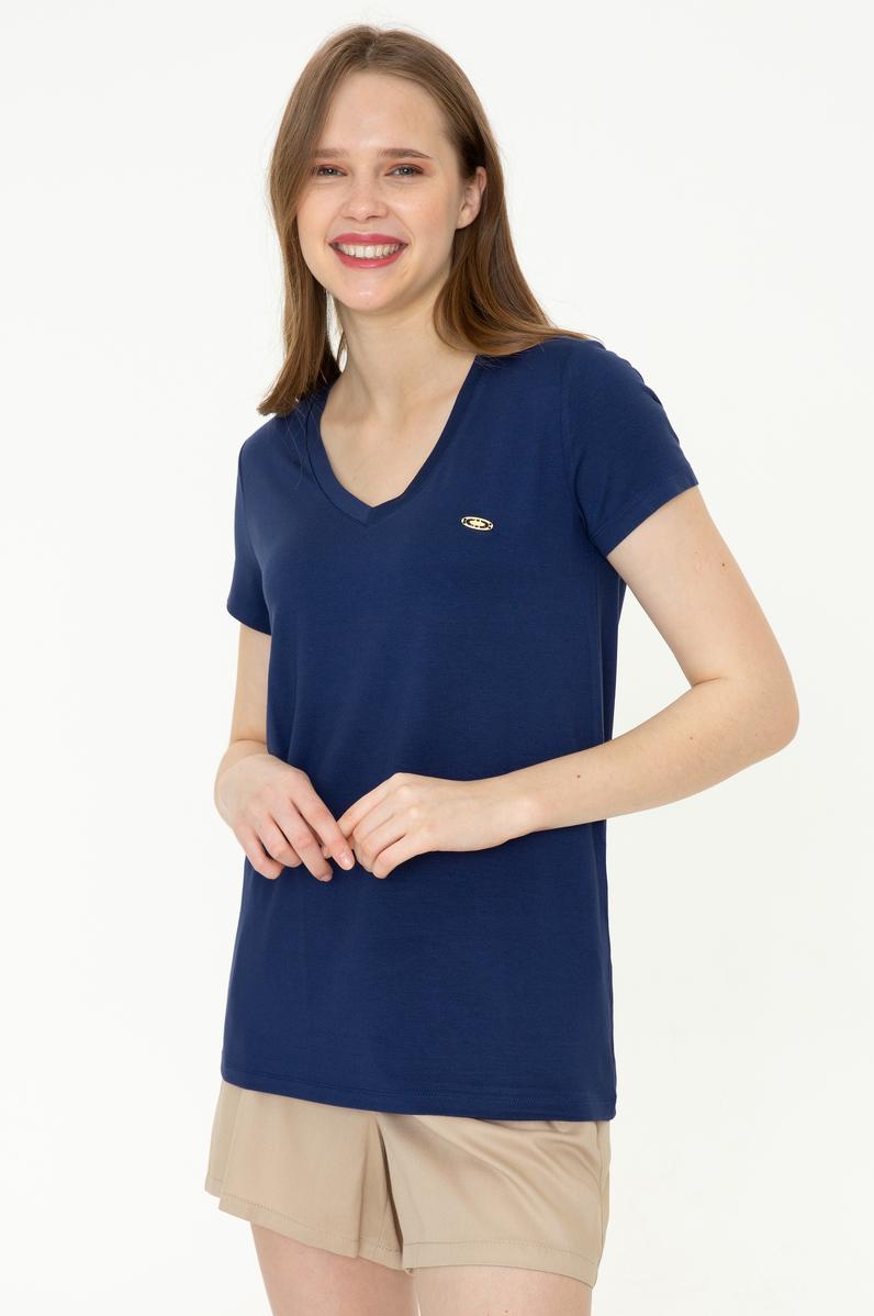 Kadın Lacivert V Yaka Basic Tişört