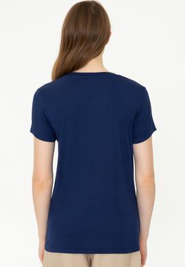 Kadın Lacivert V Yaka Basic Tişört - 50246033013