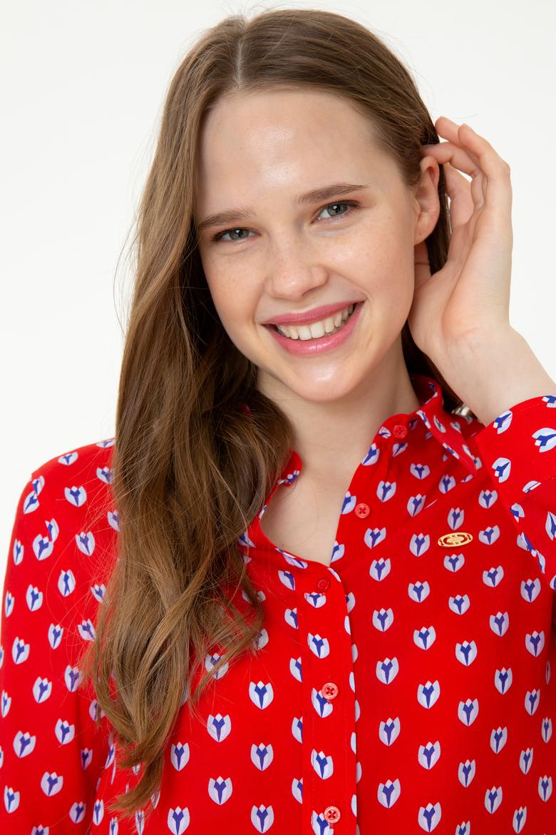 Kadın Kırmızı Uzun Kollu Gömlek - 50249535010