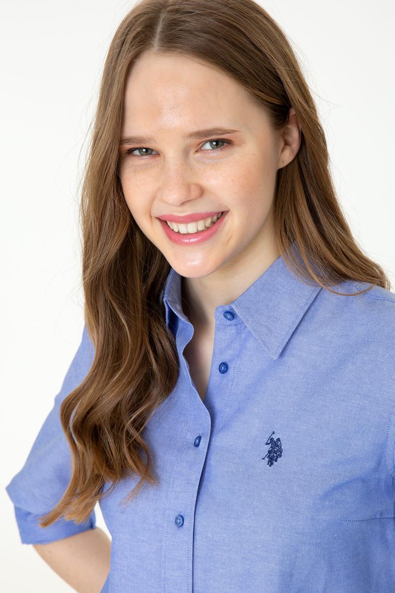 Kadın Saks Uzun Kollu Basic Gömlek