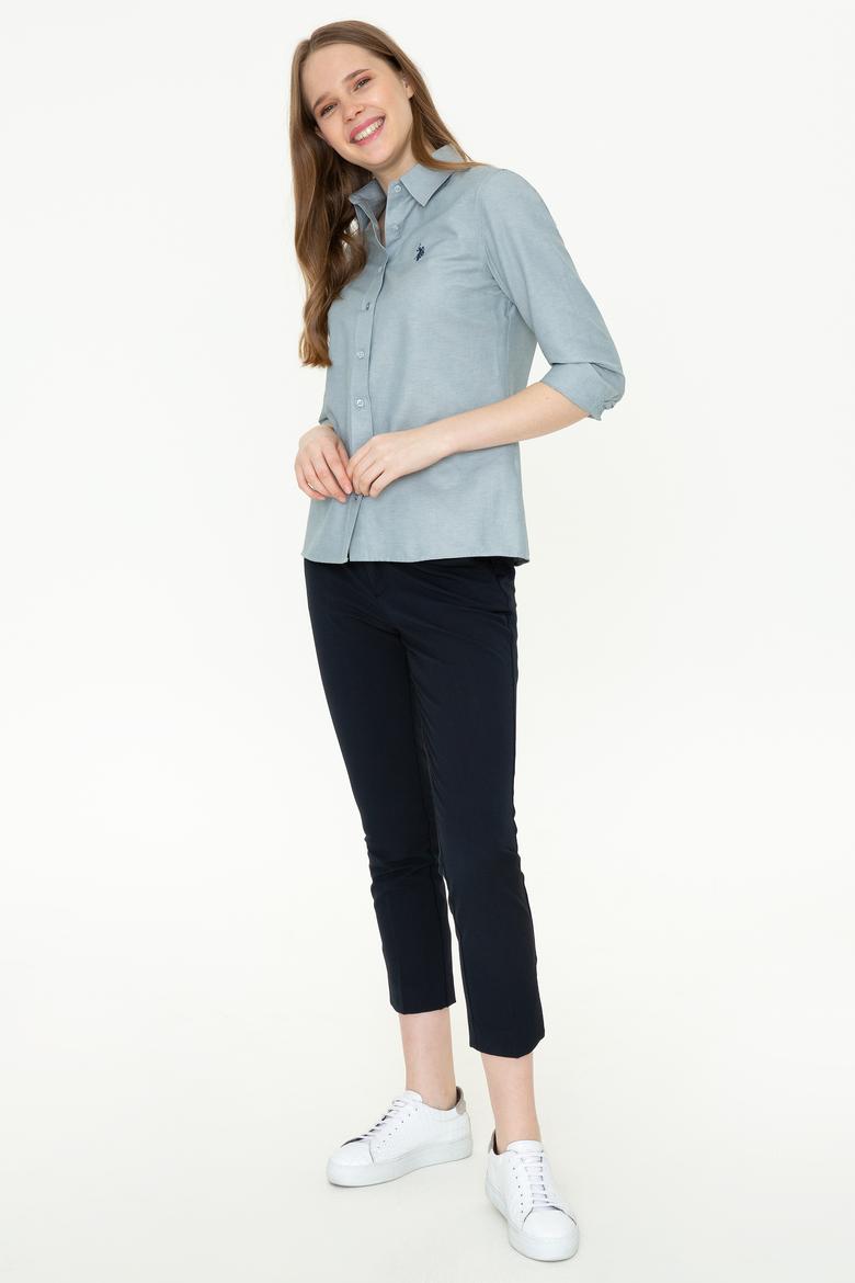 Kadın İndigo Uzun Kollu Basic Gömlek - 50253658076