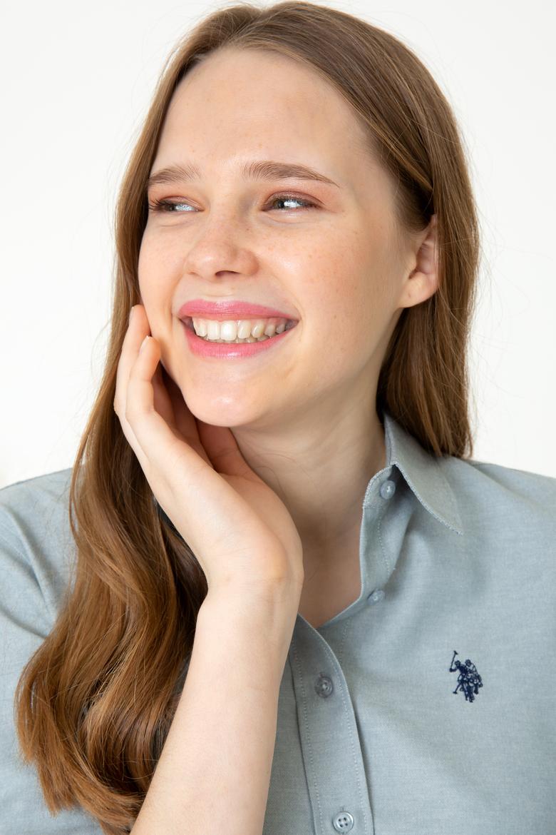 Kadın İndigo Uzun Kollu Basic Gömlek - 50253658076