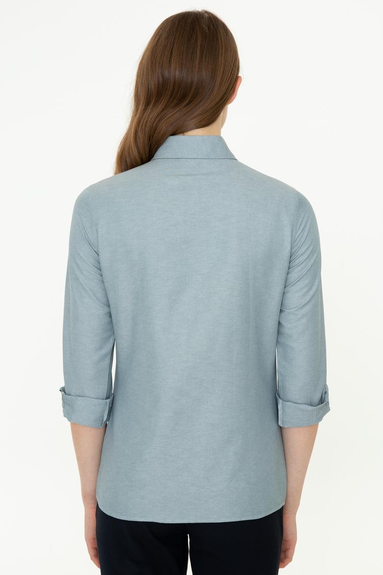 Kadın İndigo Uzun Kollu Basic Gömlek - 50253658076