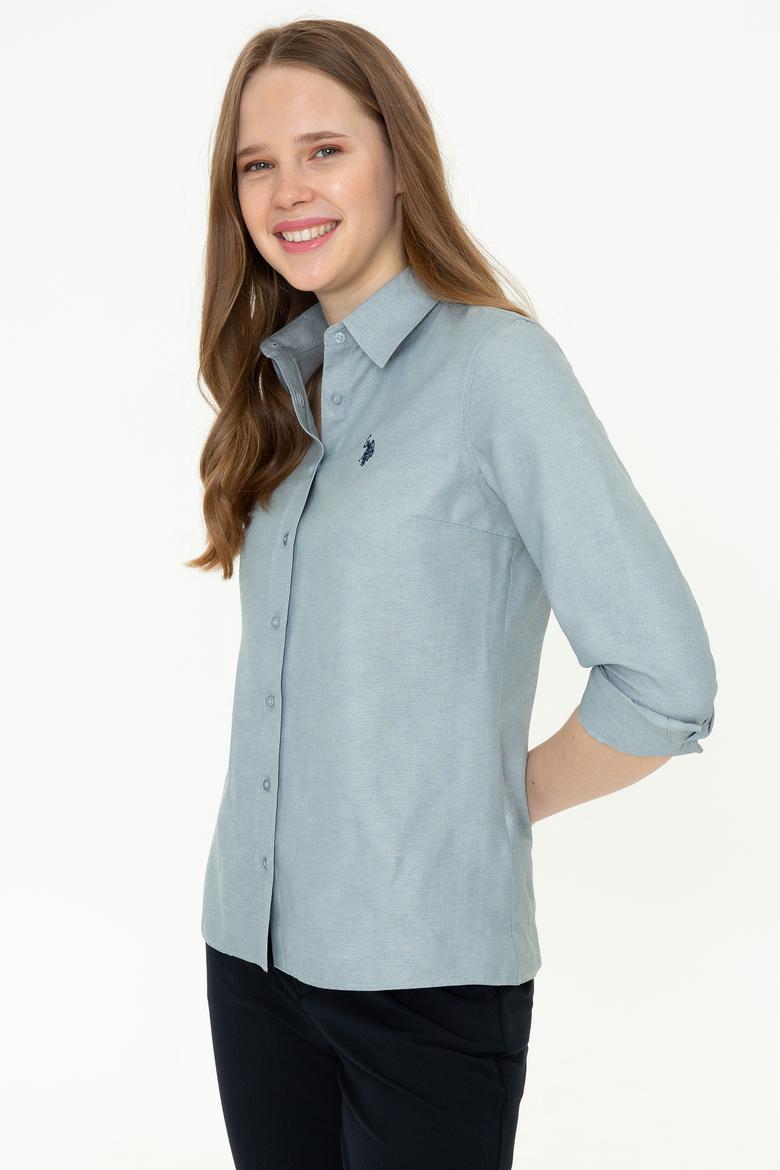 Kadın İndigo Uzun Kollu Basic Gömlek - 50253658076