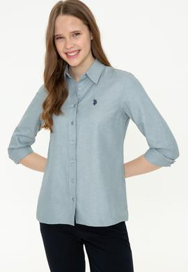 Kadın İndigo Uzun Kollu Basic Gömlek - 50253658076