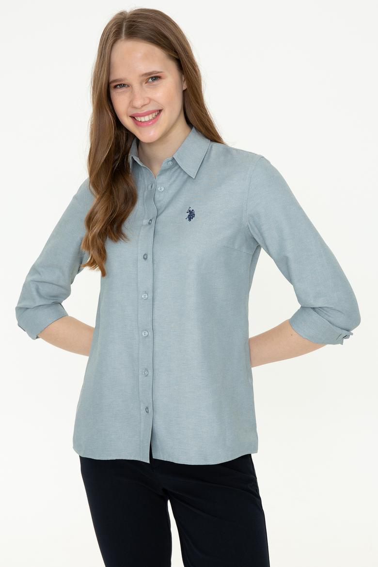 Kadın İndigo Uzun Kollu Basic Gömlek