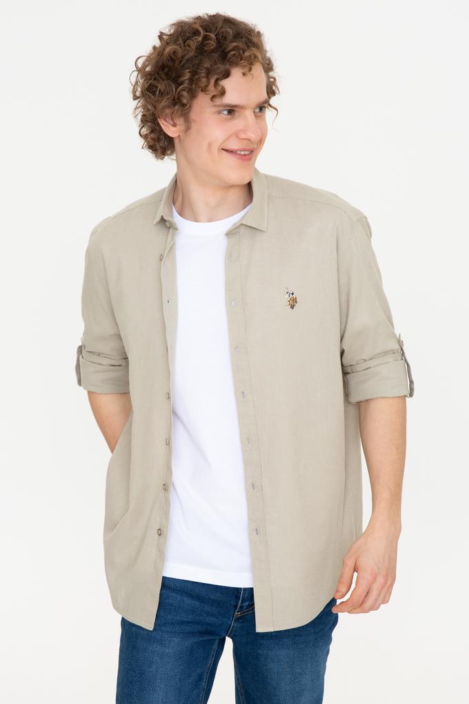 Erkek Haki Uzun Kollu Basic Gömlek