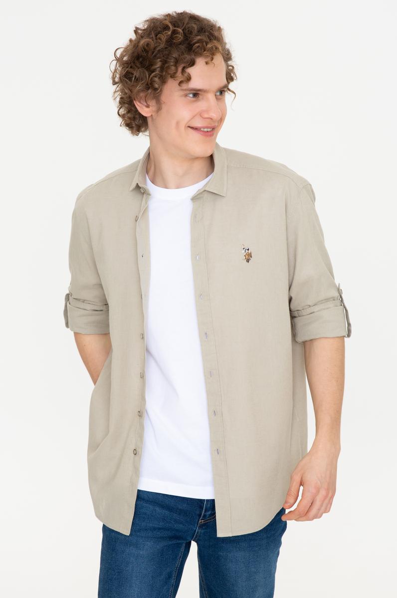 Erkek Haki Uzun Kollu Basic Gömlek