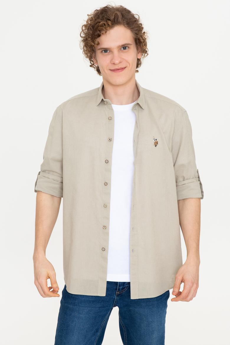 Erkek Haki Uzun Kollu Basic Gömlek - 50246466027