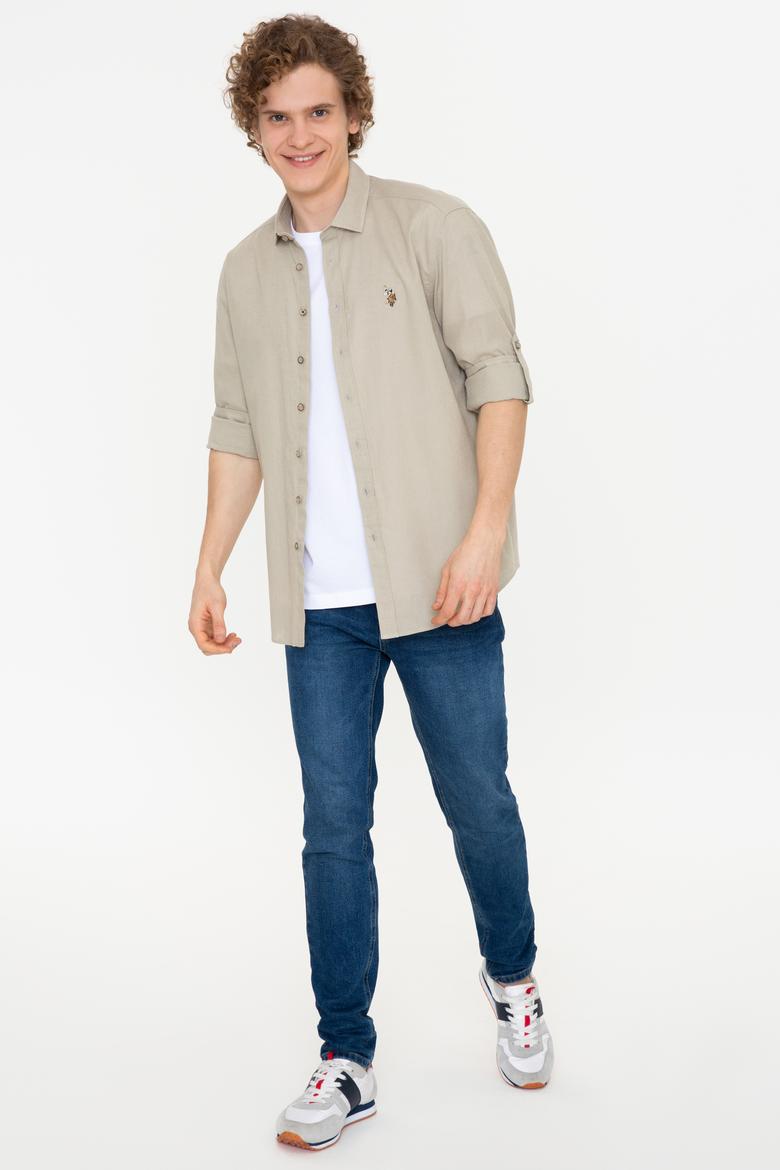 Erkek Haki Uzun Kollu Basic Gömlek - 50246466027