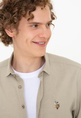 Erkek Haki Uzun Kollu Basic Gömlek - 50246466027