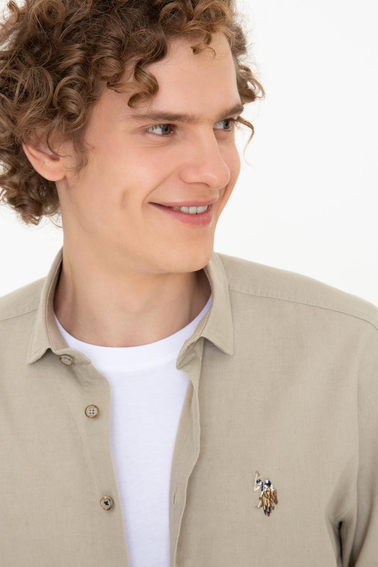 Erkek Haki Uzun Kollu Basic Gömlek - 50246466027