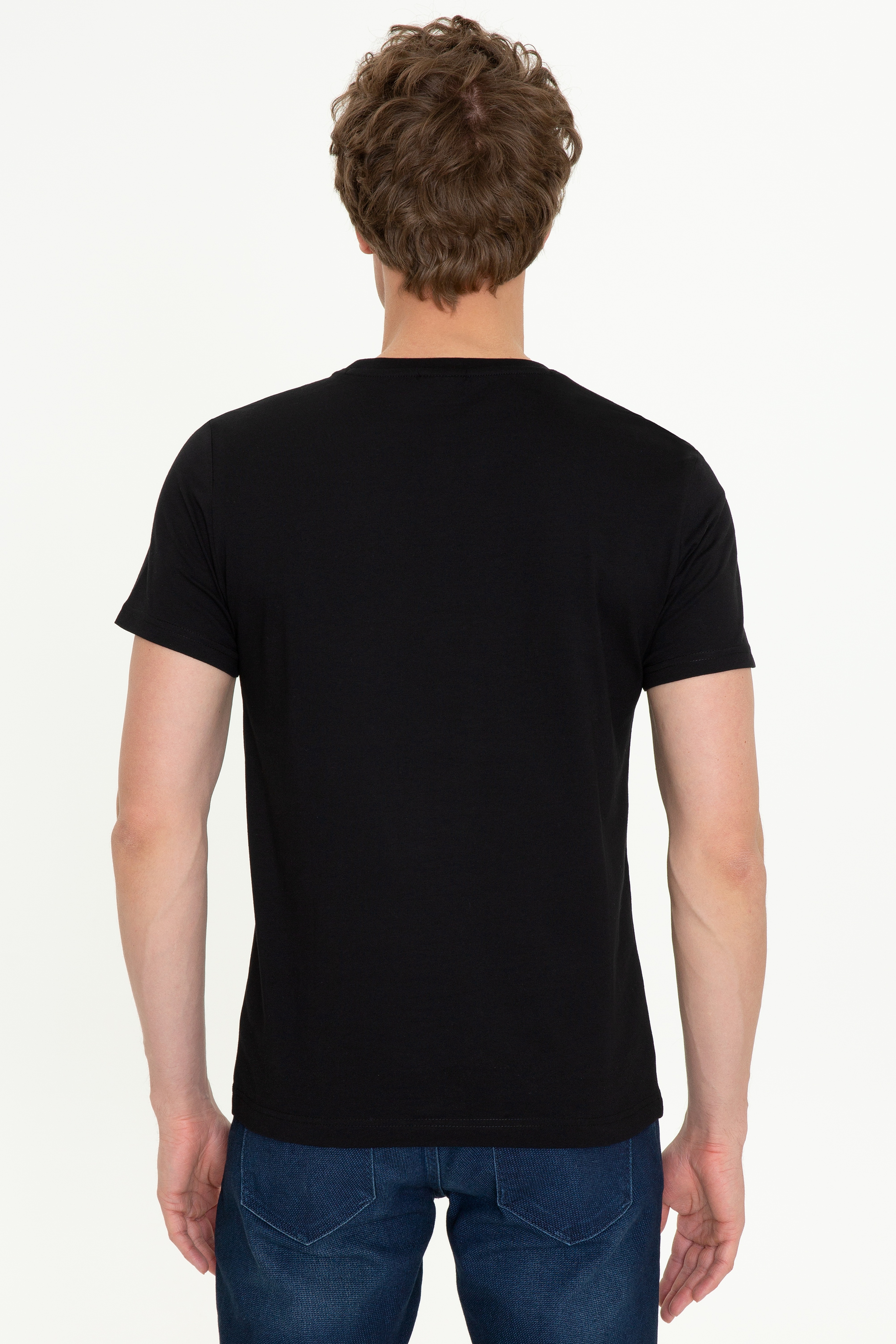 Erkek Siyah Bisiklet Yaka T-Shirt