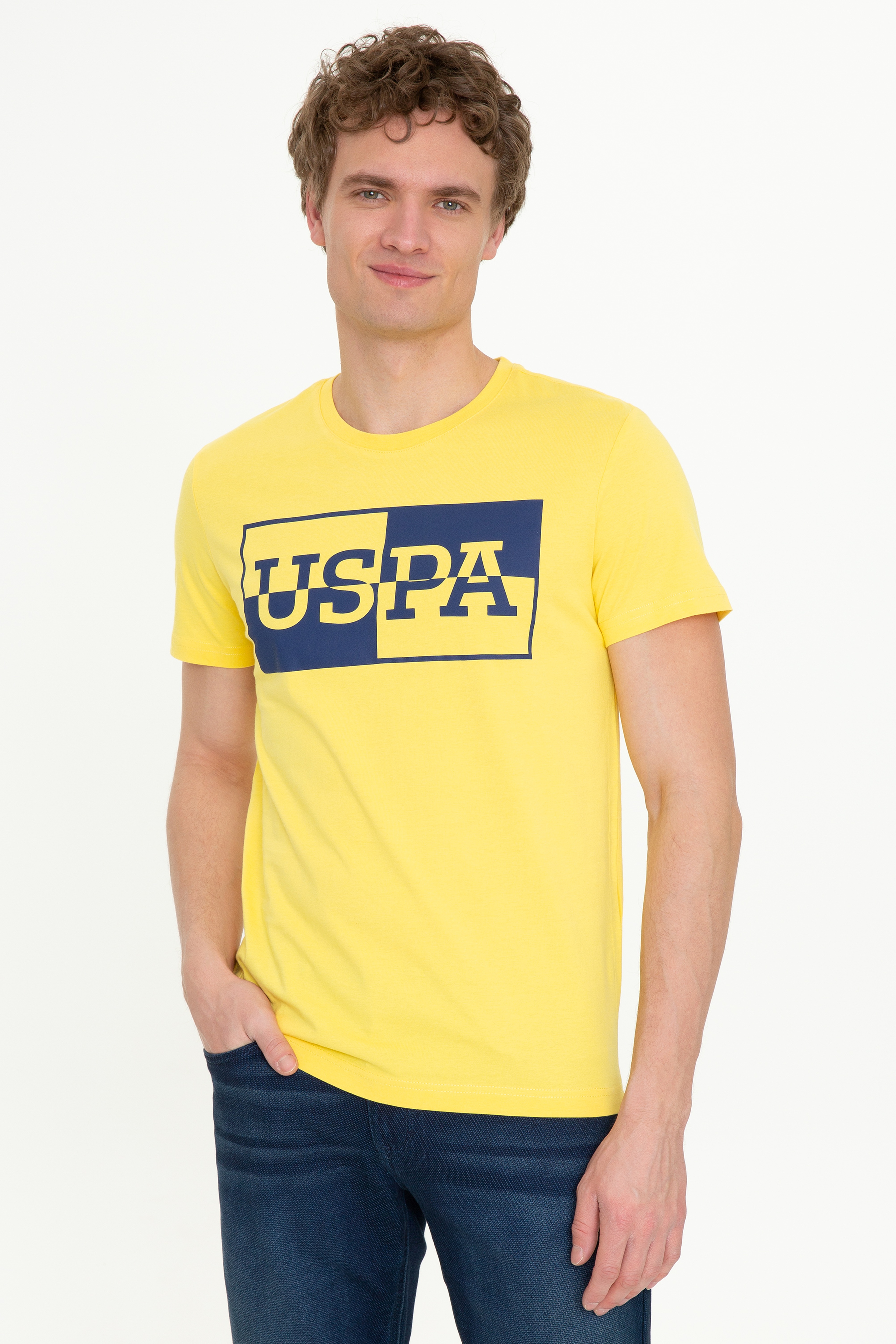 Erkek Açık Sarı Bisiklet Yaka T-Shirt - Image 2