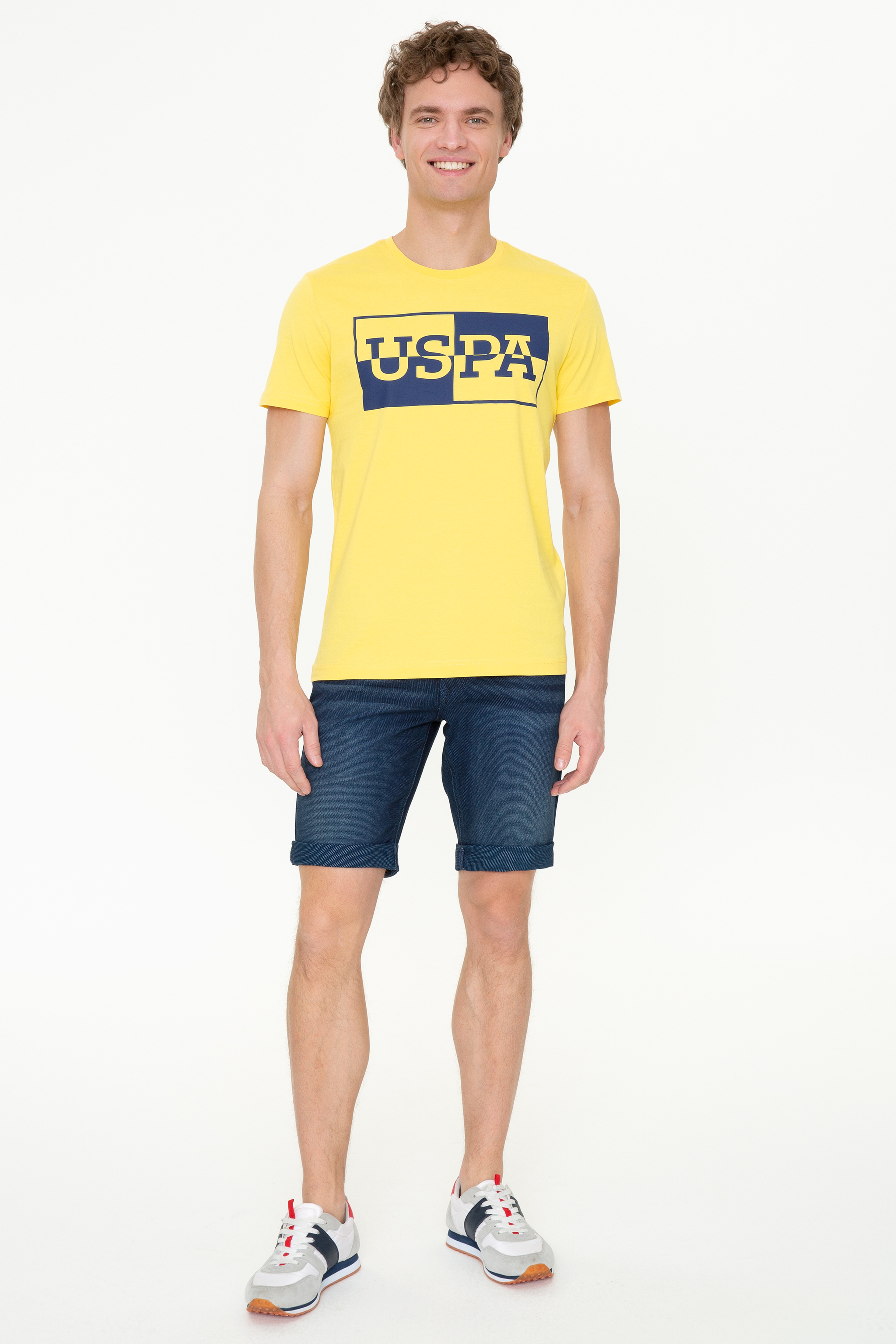Erkek Açık Sarı Bisiklet Yaka T-Shirt