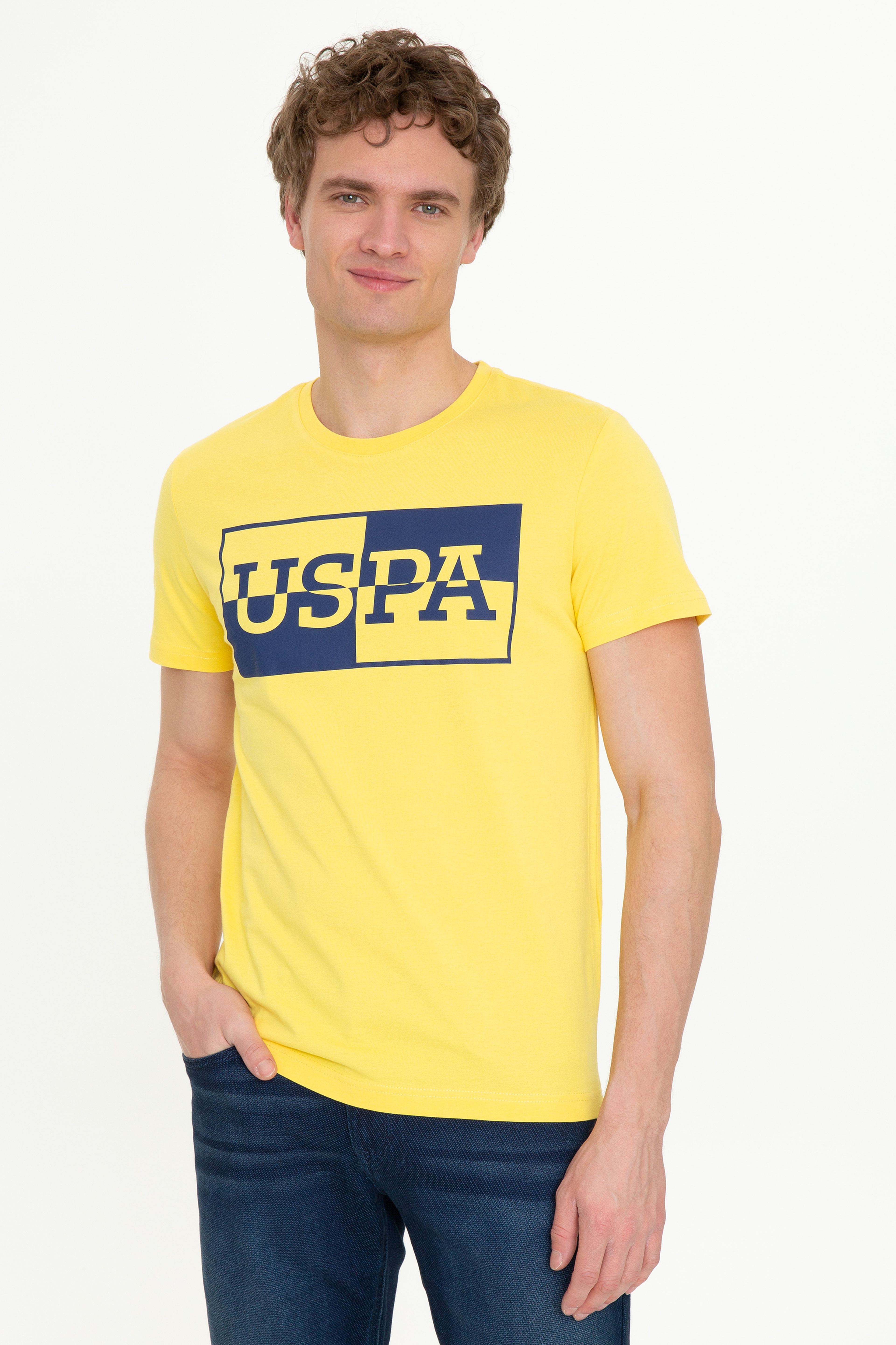 Erkek Açık Sarı Bisiklet Yaka T-Shirt