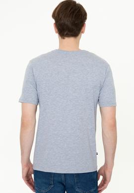 Erkek Gri Melanj Basic Bisiklet Yaka Tişört - 50248569070