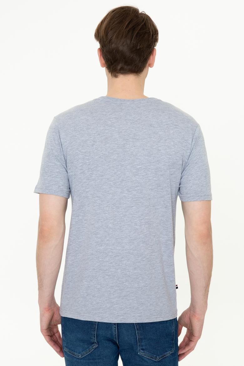 Erkek Gri Melanj Basic Bisiklet Yaka Tişört - 50248569070