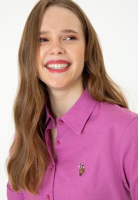 Kadın Menekşe Keten Görünümlü Uzun Kollu Basic Gömlek - 50246464124