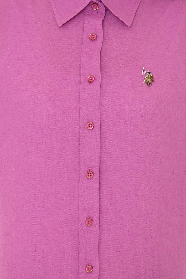 Kadın Menekşe Keten Görünümlü Uzun Kollu Basic Gömlek - 50246464124