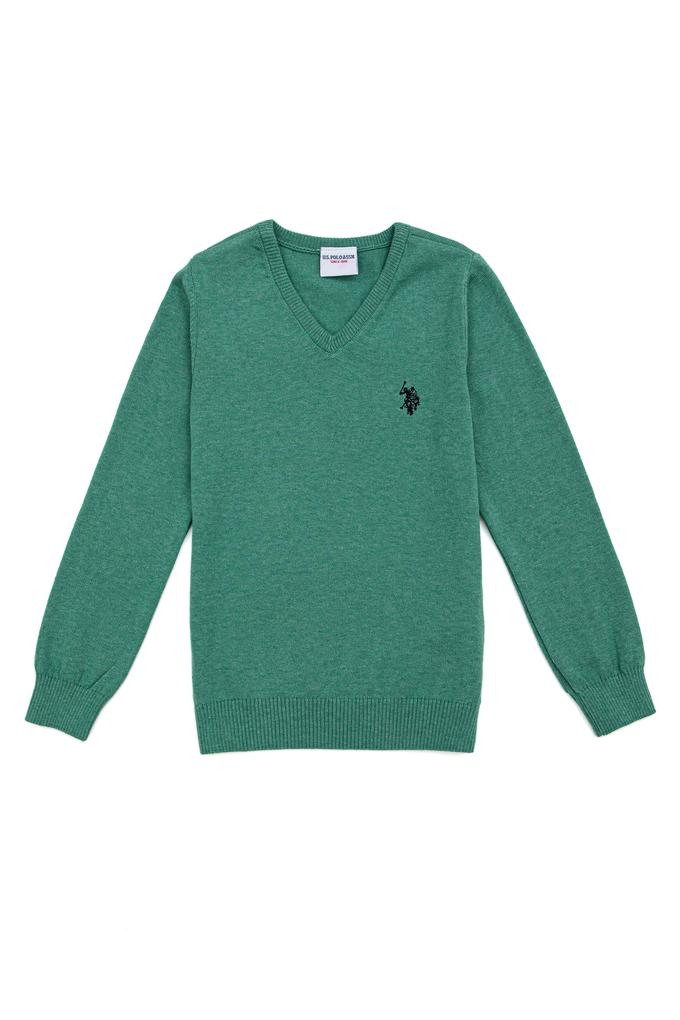 Kız Çocuk Mint V Yaka Kazak