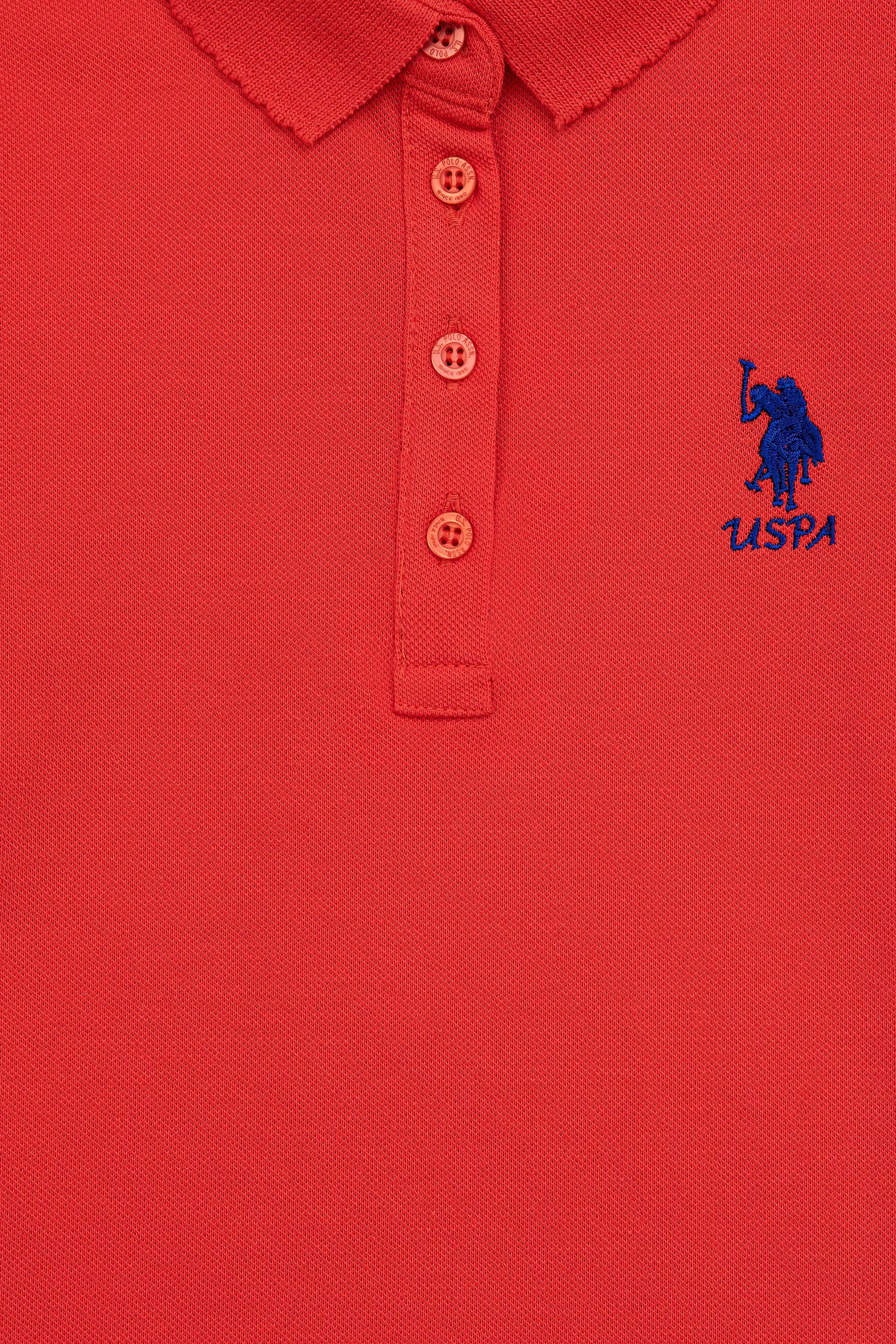 Kız Çocuk Kırmızı Basic Polo Yaka Tişört - Image 3