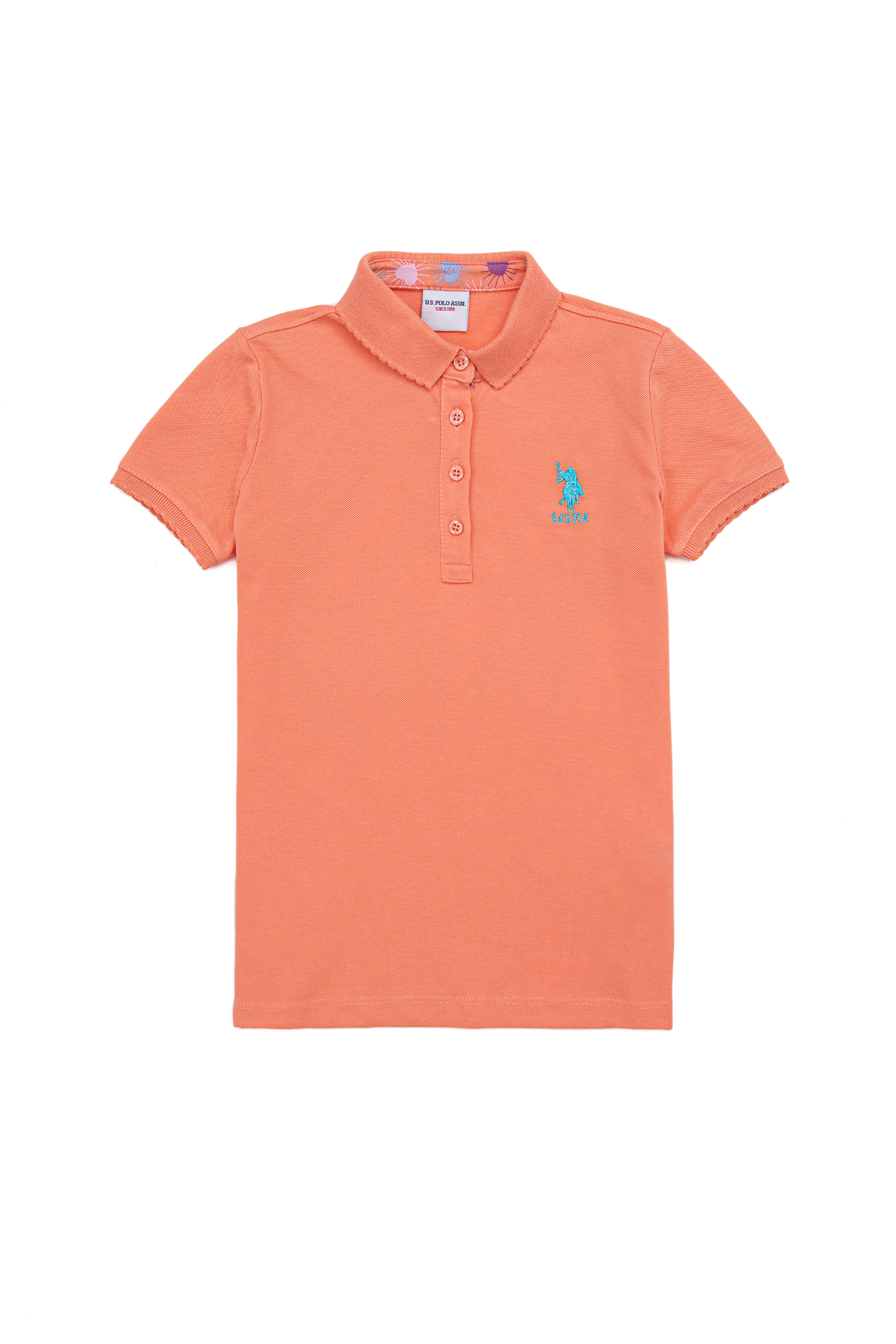 Kız Çocuk Somon Basic Polo Yaka Tişört - Image 1