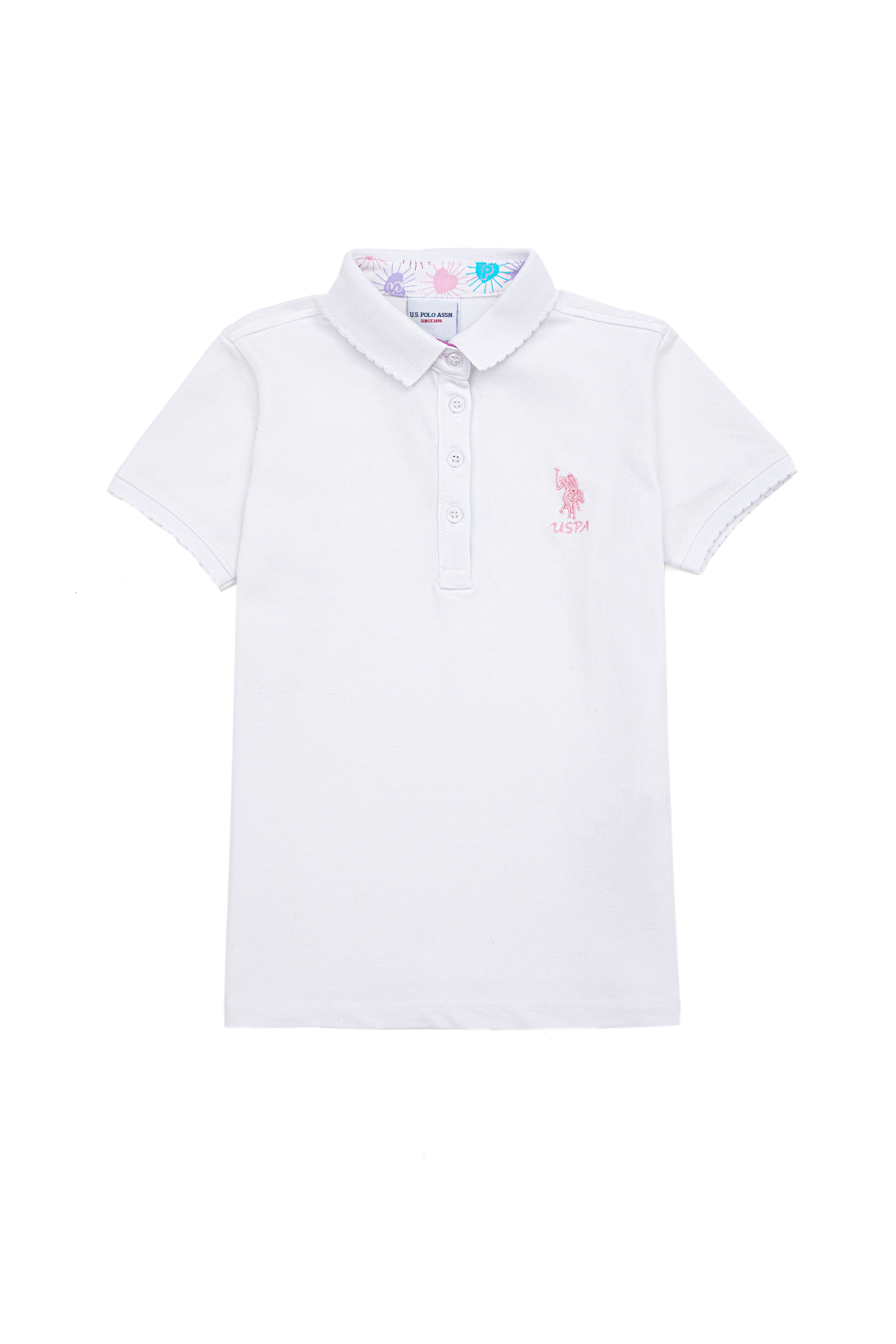 Kız Çocuk Beyaz Basic Polo Yaka Tişört - Image 1