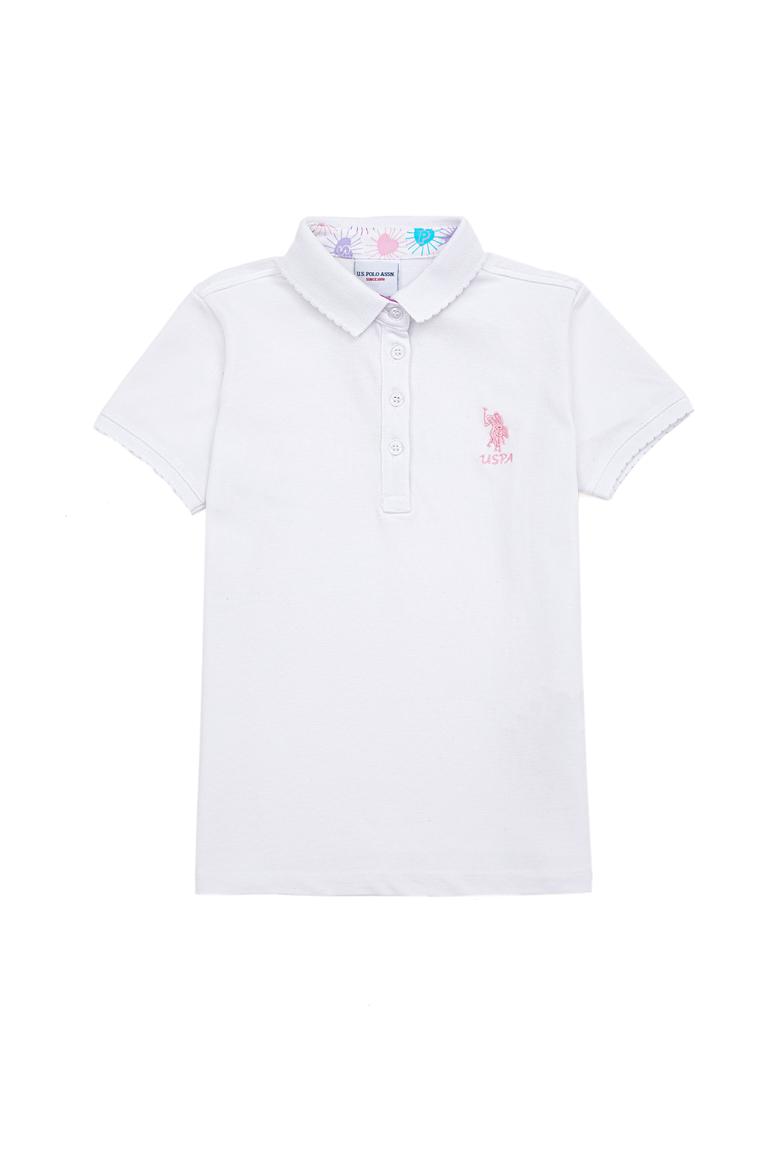 Kız Çocuk Beyaz Basic Polo Yaka Tişört