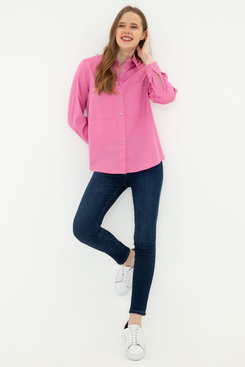 Kadın Pembe Uzun Kollu Gömlek - 50246461012