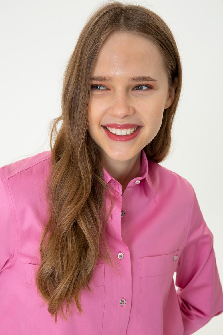 Kadın Pembe Uzun Kollu Gömlek - 50246461012
