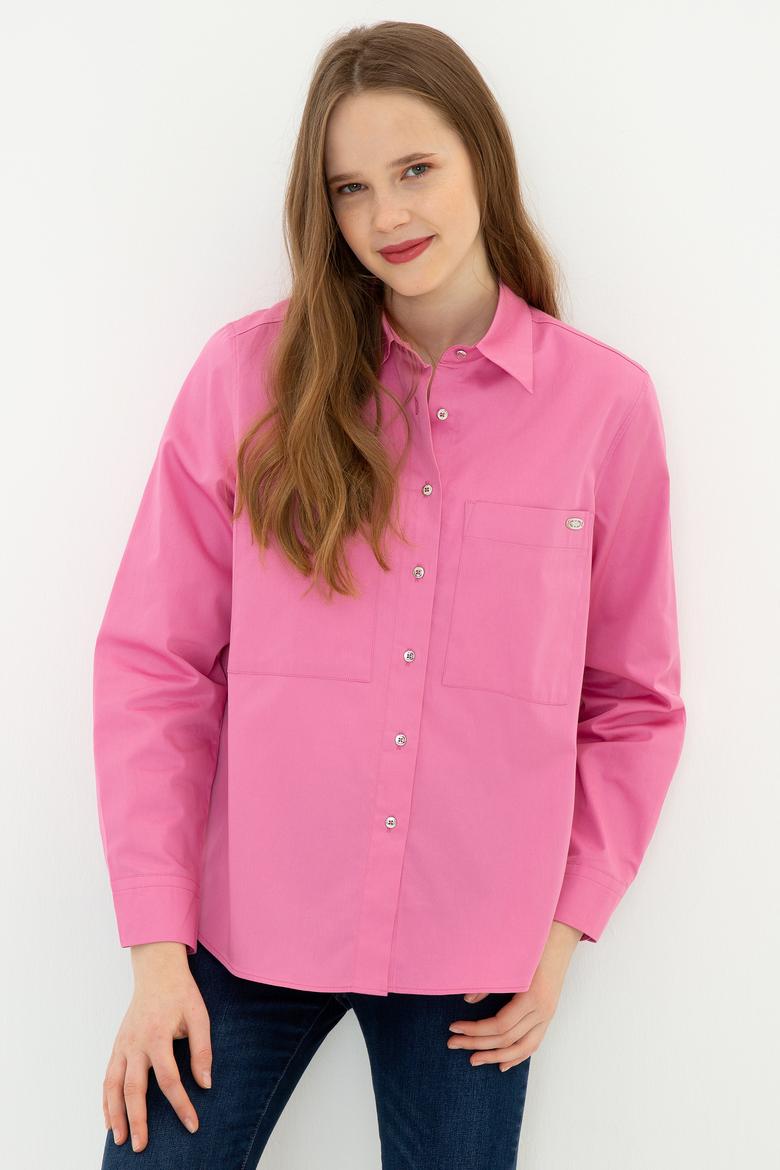 Kadın Pembe Uzun Kollu Gömlek - 50246461012