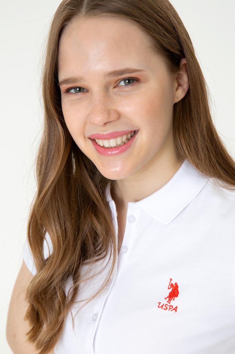 Kadın Beyaz Basic Polo Yaka Tişört