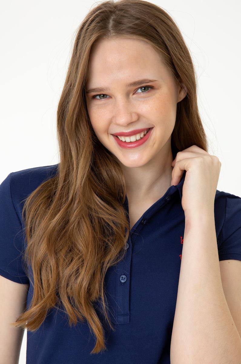 Kadın Lacivert Basic Polo Yaka Tişört